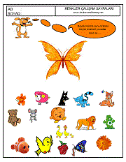 okul öncesi renkler çalışma sayfaları; verilen resimle aynı renkte olan resimleri işaretle